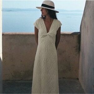 Zara Cream Knotted Jaquard Maxi Lace Dress NWT